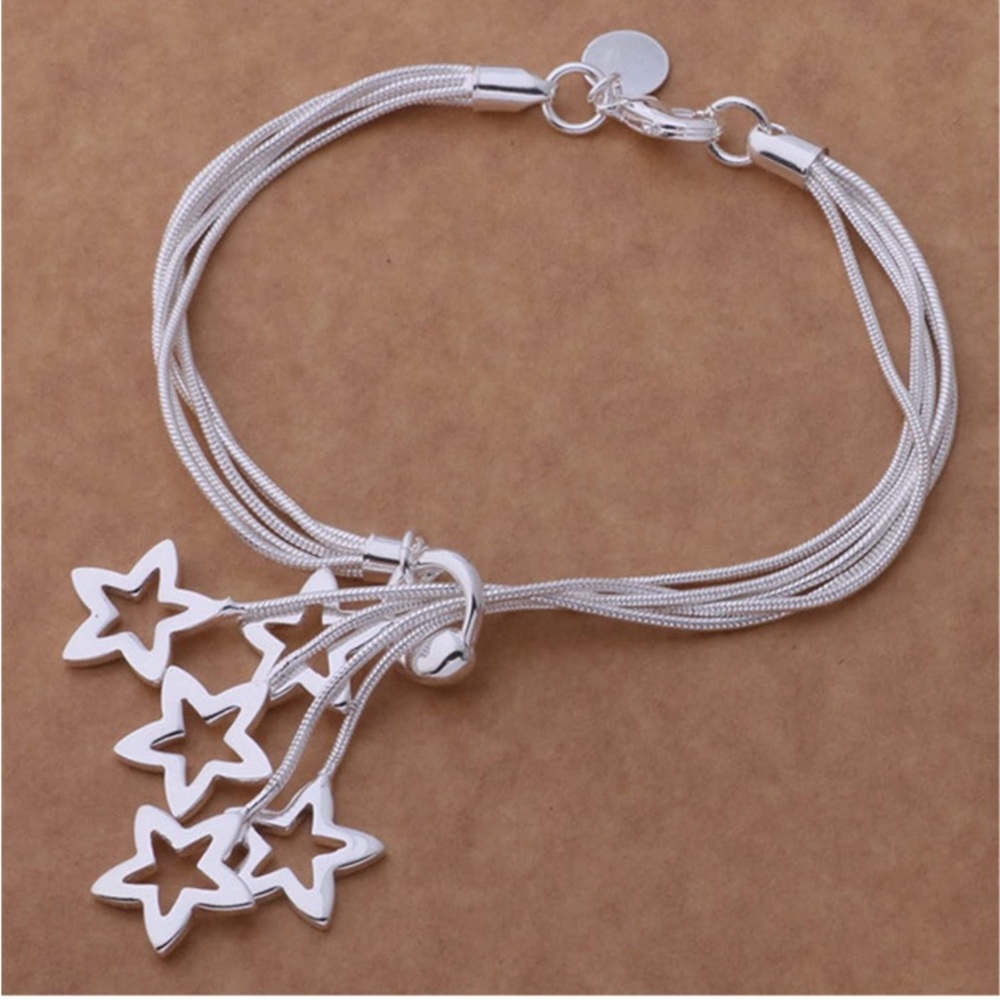 Sterling Silver 5 Line Star Bracelet